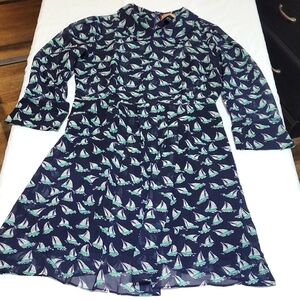 Beach Bash By Art And Tatyana Navy Blue Long Sleeve Sailboat Print Dress XS